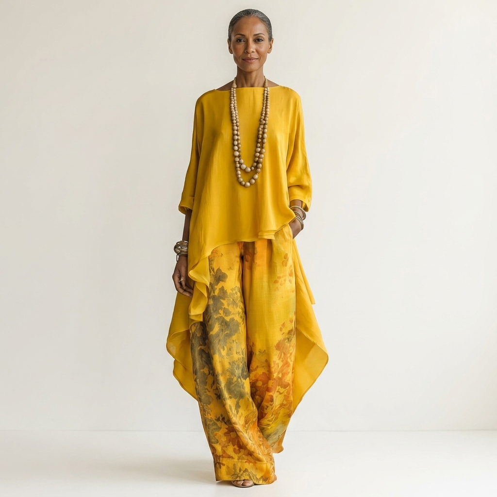 Cariola | Ensemble en coton et soie en deux pièces avec tunique asymétrique