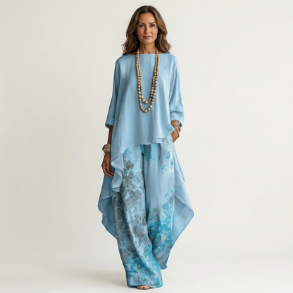 Cariola | Ensemble en coton et soie en deux pièces avec tunique asymétrique