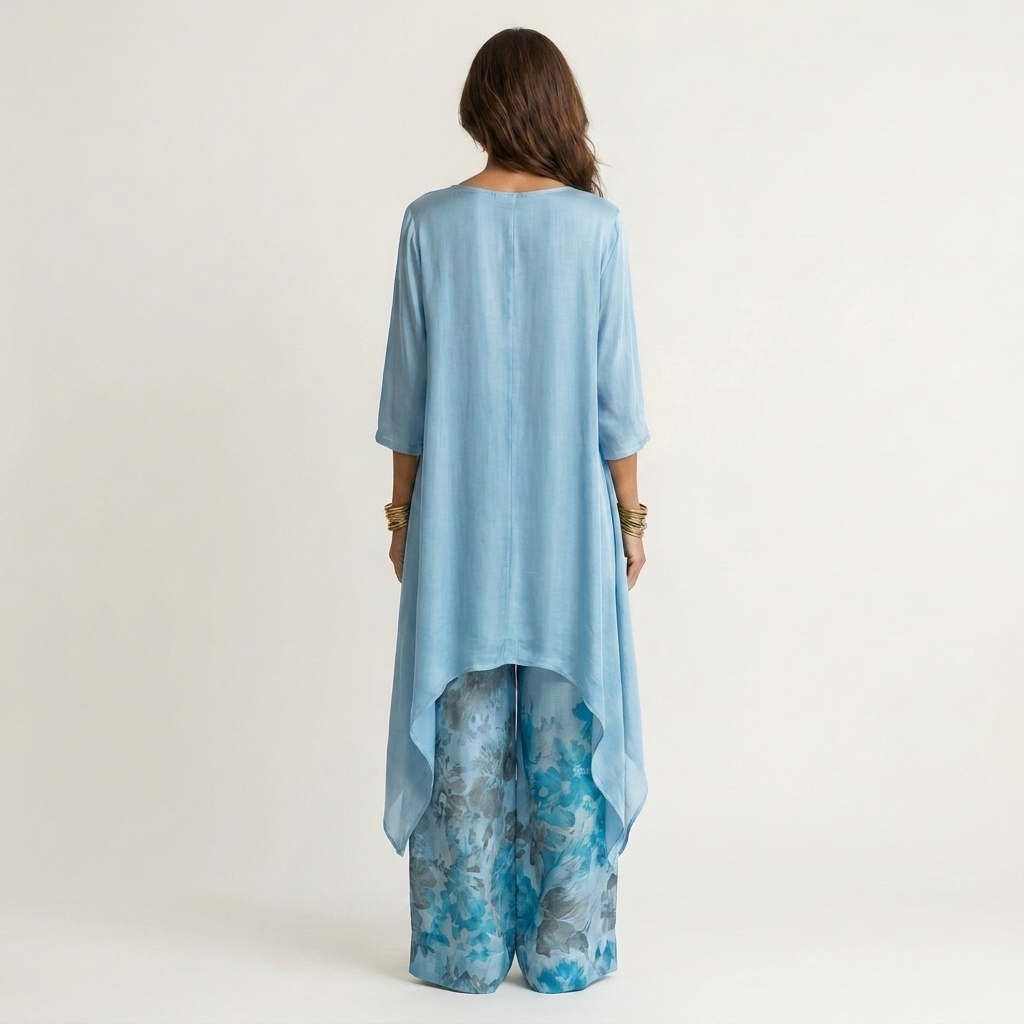 Cariola | Ensemble en coton et soie en deux pièces avec tunique asymétrique