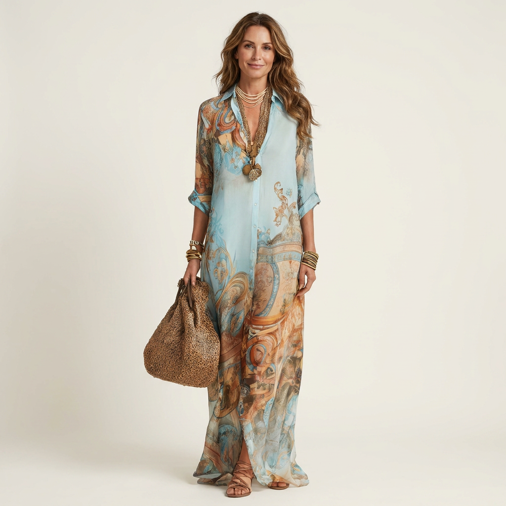 Lanie | Robe chemise en soie maxi